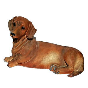 Dachshund Sandicast Red Brown Weiner Dog Figurine 12" Long 8" High Lifelike Pup